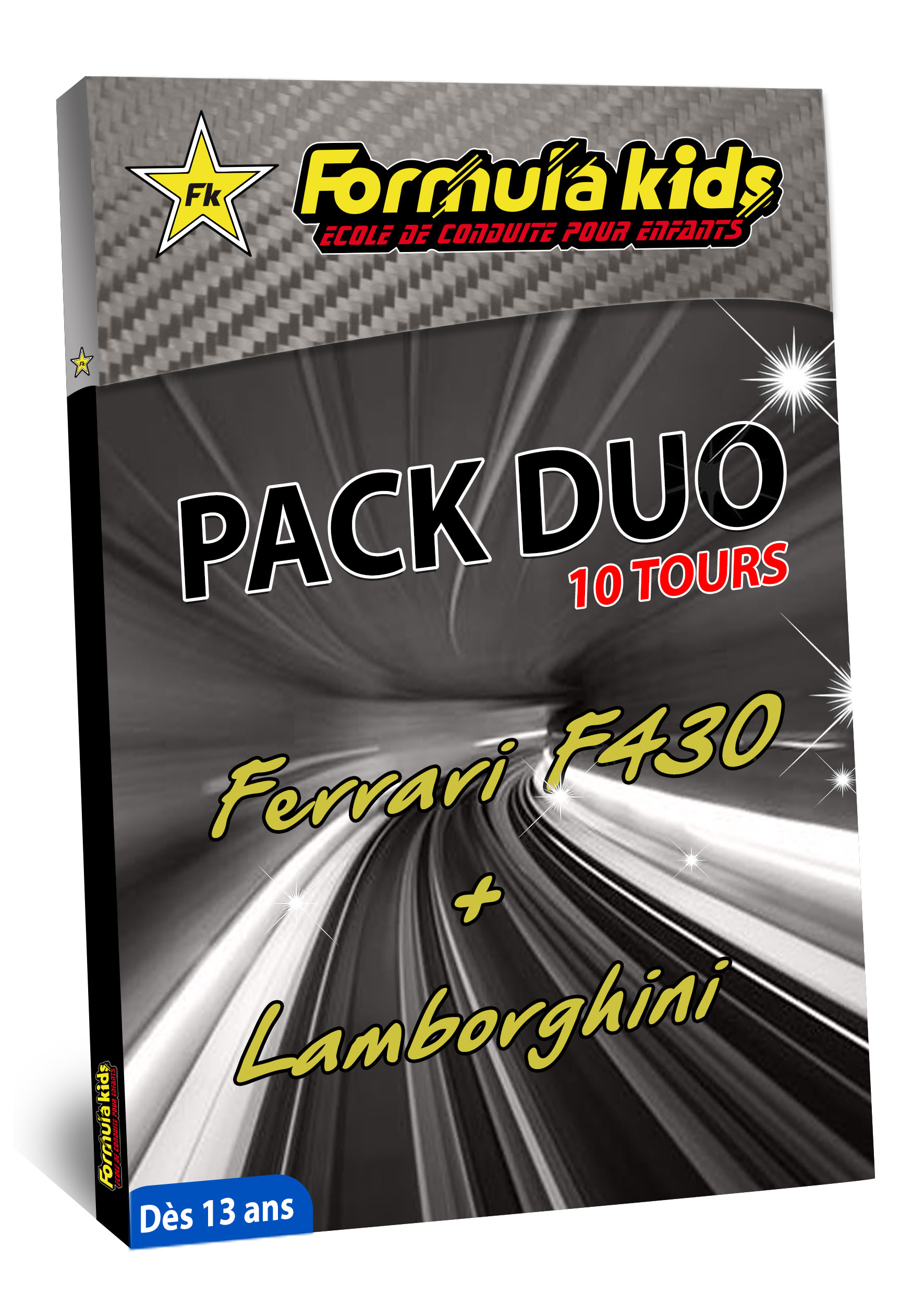 Pack Duo Argent 10 Tours - Conduire une Ferrari Lamborghini dès 13 ans - Formula Kids - Stage de conduite enfant