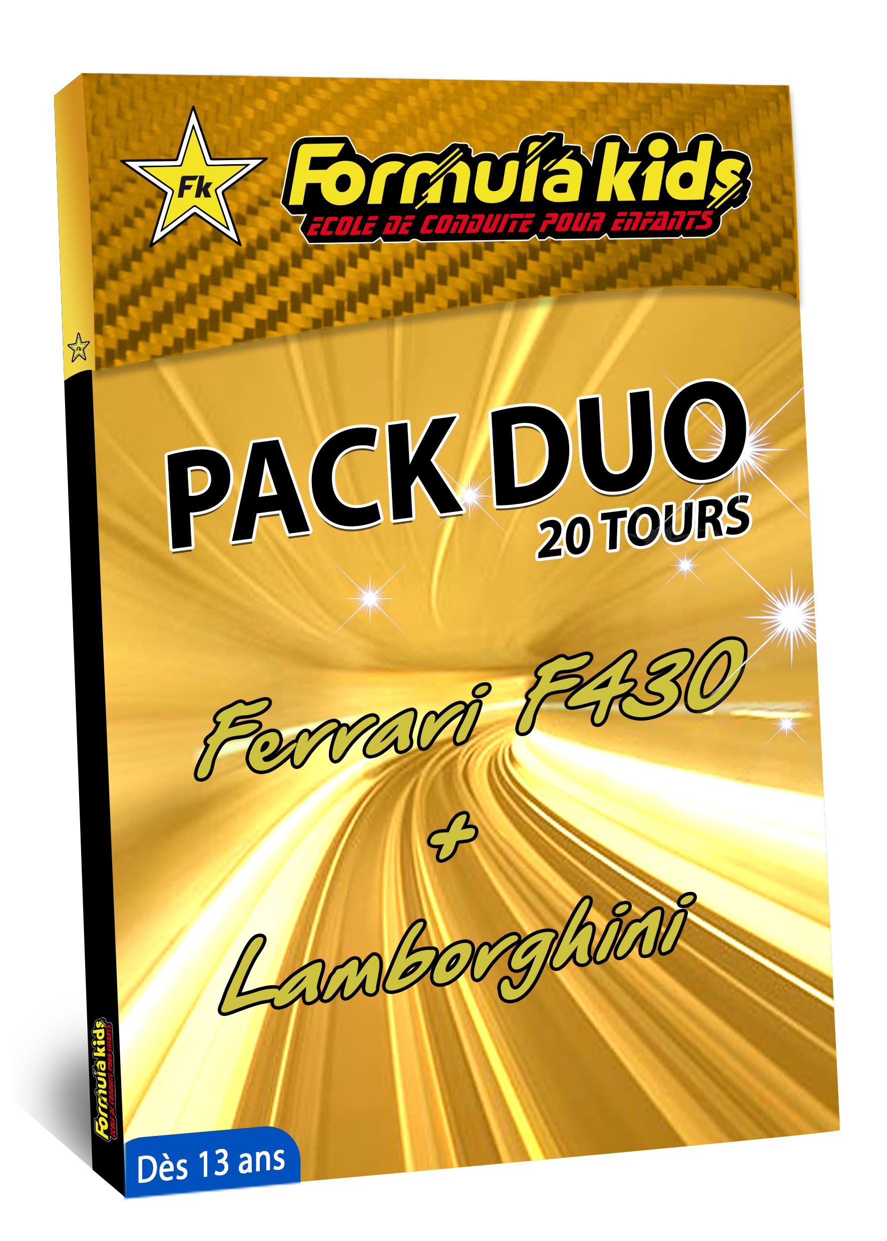 Pack Duo Or 20 Tours - Conduire une Ferrari Lamborghini dès 13 ans - Formula Kids - Stage de conduite enfant